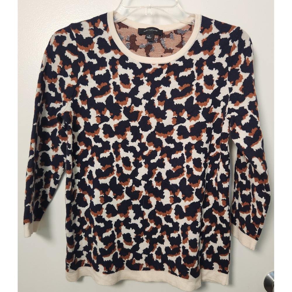 Ann Taylor Animal Print Sweater‎ Women's Small 3/4 Sleeves